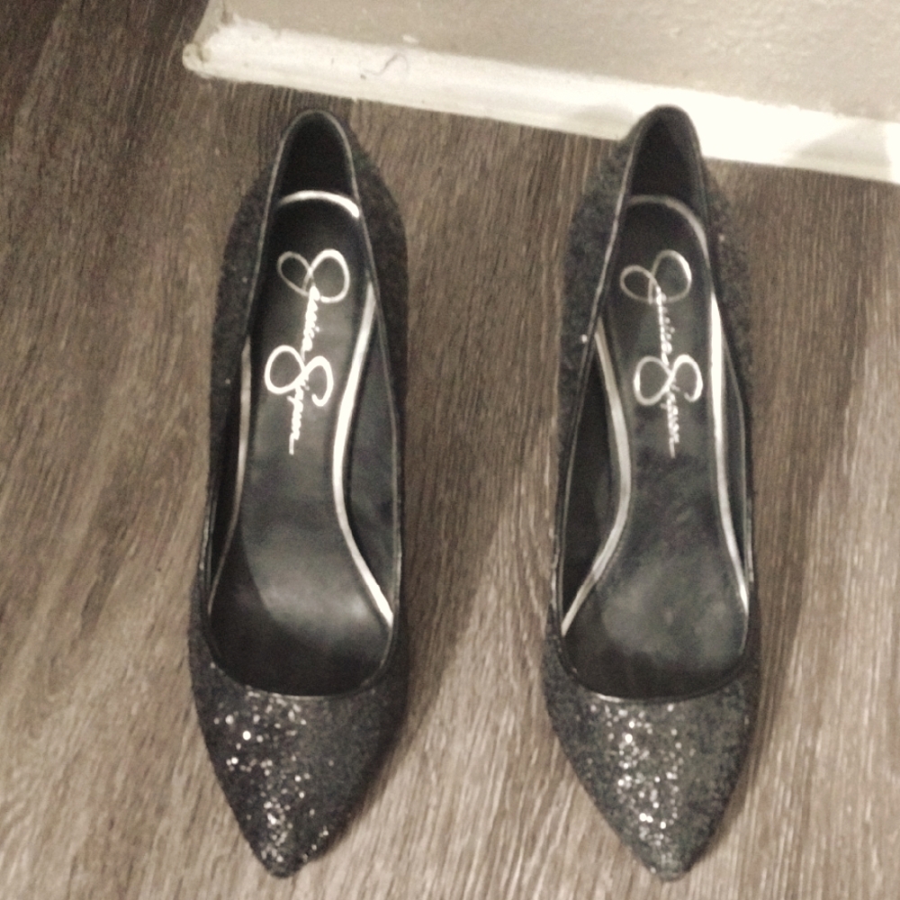 Jessica Simpson Black Stiletto Heels with Glitter